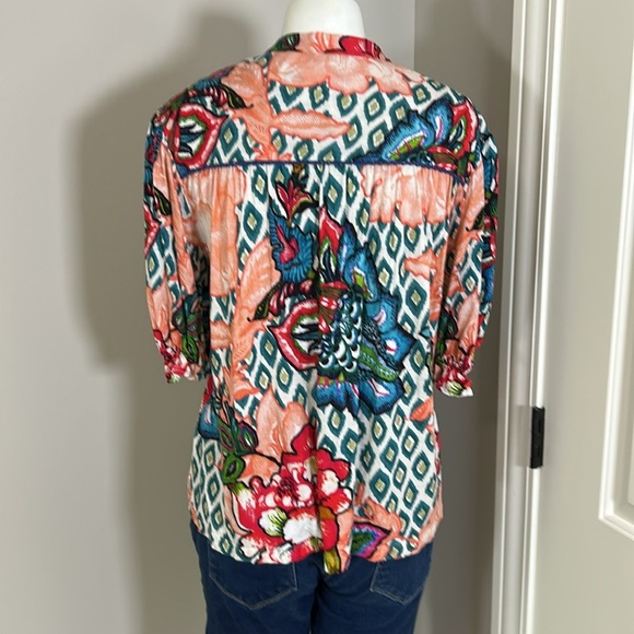 Blnk London Anthropologie STEPHANIE Blue Red Floral V Neck Top Embroiderd Sz S - Picture 6 of 16